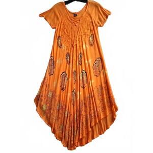 Orange boho hippie flowy flared floral DRESS boho Beach Wear